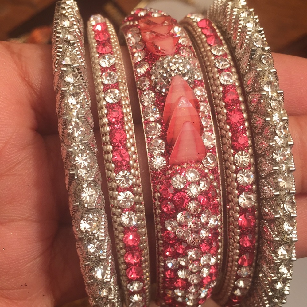 Pink rhinestone bangles -  5 in a set